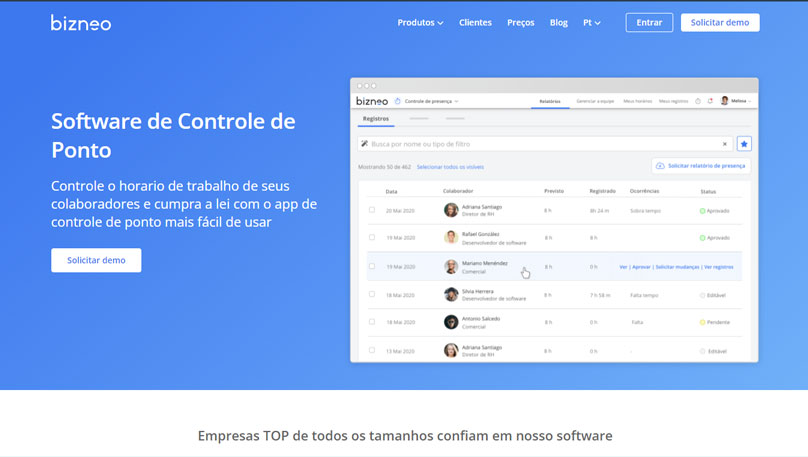 sistema de gestão de ponto bizneo